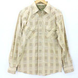 Vintage Maxini Shirt Men's Beige Button Down Long Sleeve Snap Button Size M
